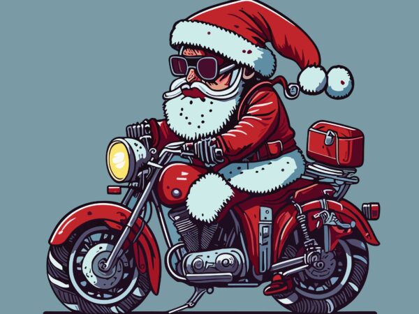 Christmas santa with motorcycle t shirt vector file