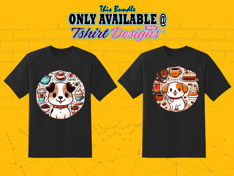 50 Exclusive T-shirt design featuring a Coffee Lover Dog with Coffee lover vibes meticulously crafted for Print on Demand websites