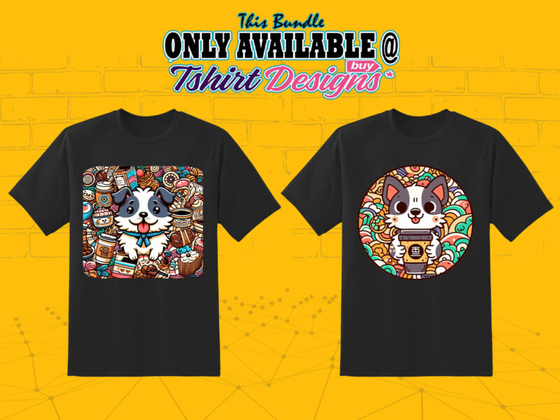 50 Exclusive T-shirt design featuring a Coffee Lover Dog with Coffee lover vibes meticulously crafted for Print on Demand websites