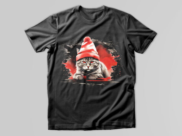 Cat wearing santa hat t shirt vector file