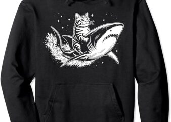 Cute Anime Cat Riding Shark Lover Kawaii Kitten Lover Kids Pullover Hoodie