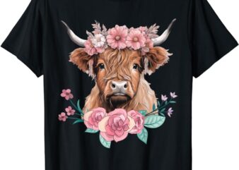 Cute Baby Highland Cow With flowers Calf Animal cow women T-Shirt