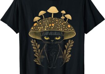 Cute Cottagecore Aesthetic Cat Mushroom Women Kids T-Shirt