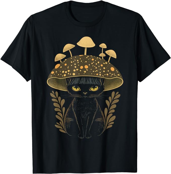 Cute Cottagecore Aesthetic Cat Mushroom Women Kids T-Shirt