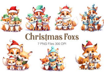 Cute Foxs With Christmas Santa Hat. Stickers.