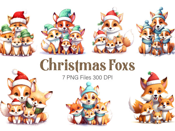 Cute foxs with christmas santa hat. stickers. t shirt vector file