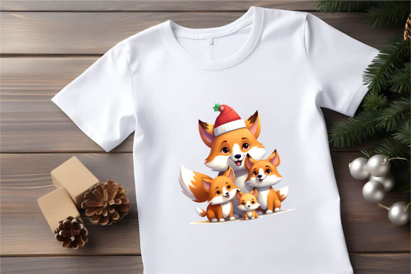 Cute Foxs With Christmas Santa Hat. Stickers.