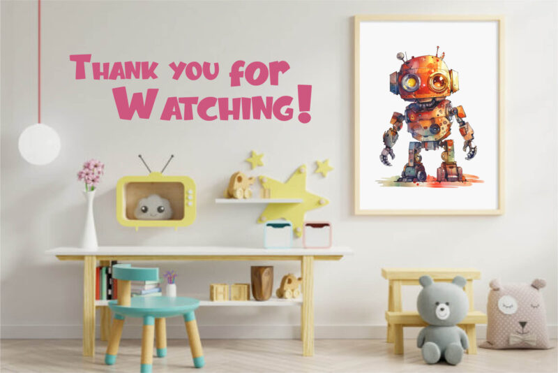 Cute Watercolor Robots. TShirt Sticker.