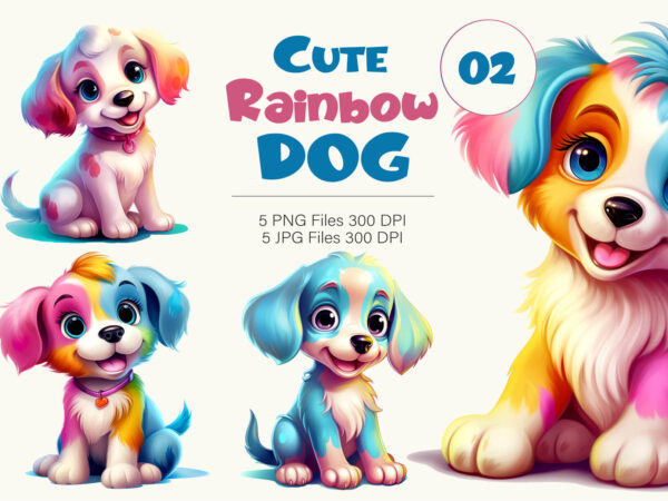 Cute rainbow dogs 02. tshirt sticker.