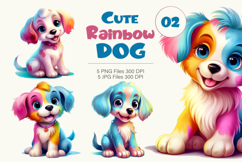 Cute rainbow Dogs 02. TShirt Sticker.