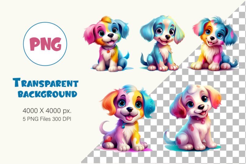 Cute rainbow Dogs 02. TShirt Sticker.