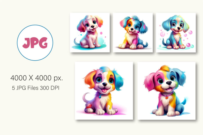 Cute rainbow Dogs 02. TShirt Sticker.