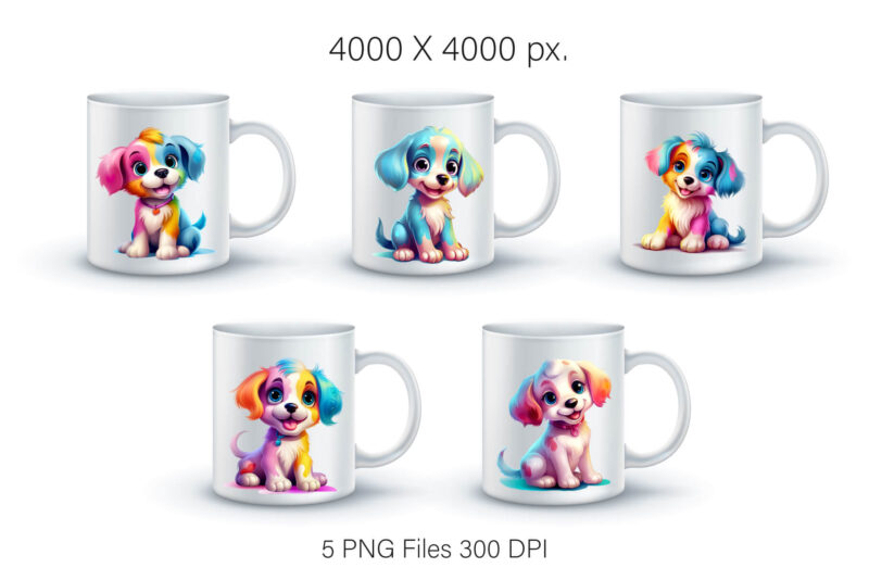 Cute rainbow Dogs 02. TShirt Sticker.