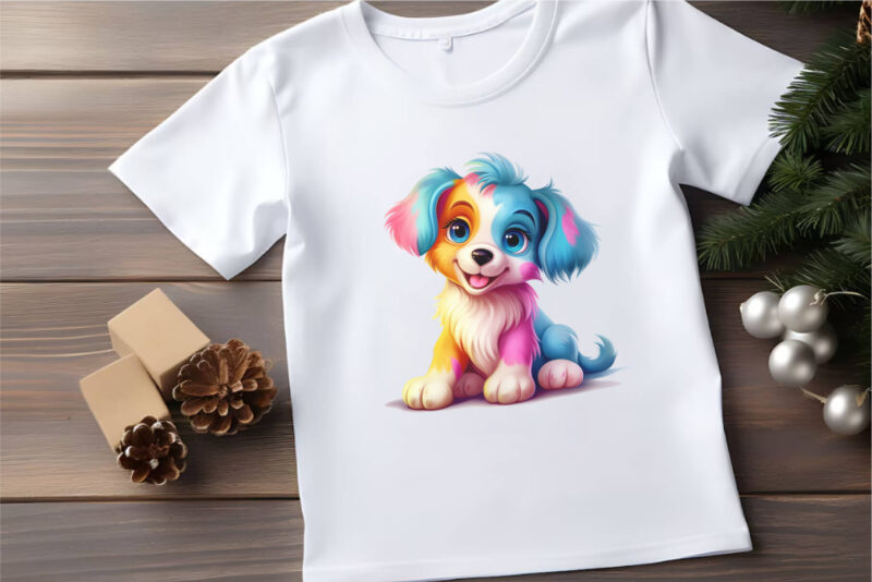 Cute rainbow Dogs 02. TShirt Sticker.