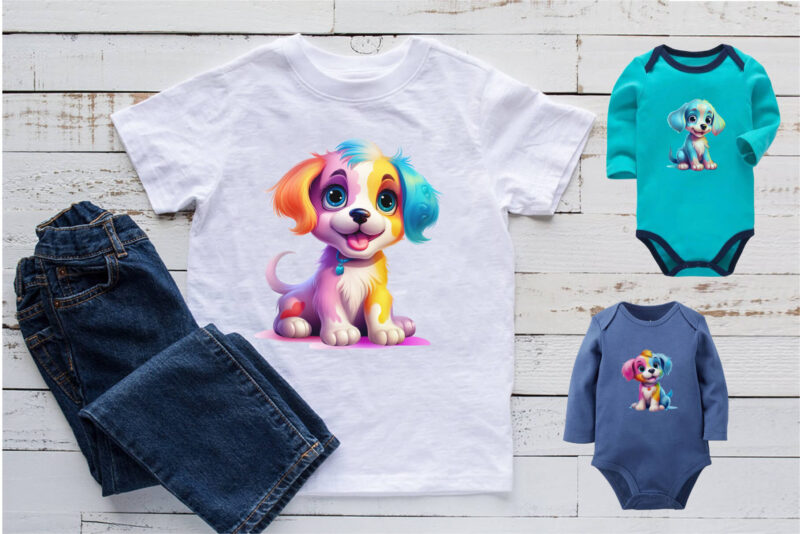 Cute rainbow Dogs 02. TShirt Sticker.