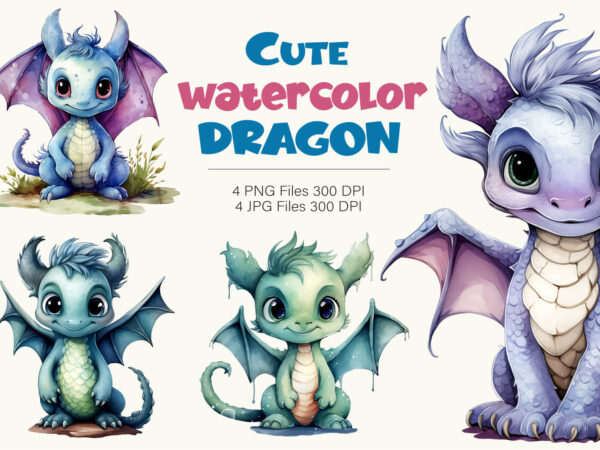 Cute watercolor dragon. tshirt sticker.