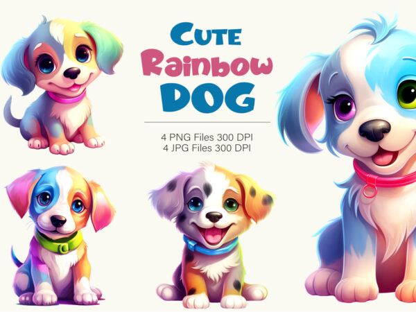 Cute rainbow dogs 01. tshirt sticker.