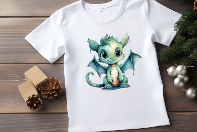 Cute Watercolor Dragon. TShirt Sticker.