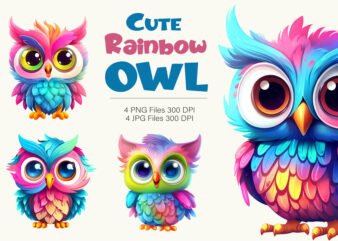 Cute rainbow owls. TShirt Sticker.