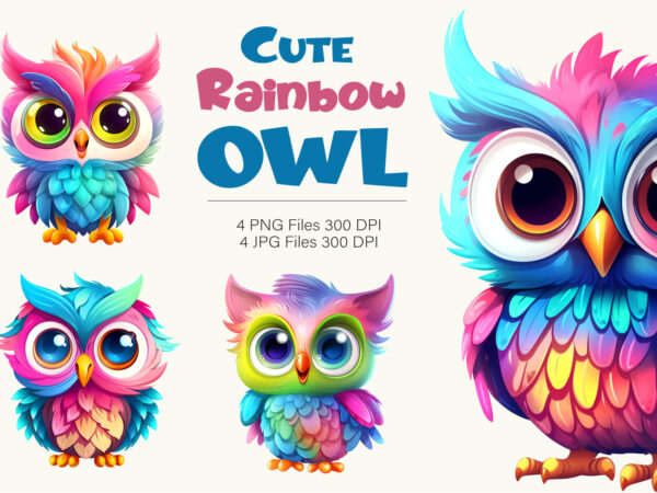 Cute rainbow owls. tshirt sticker.