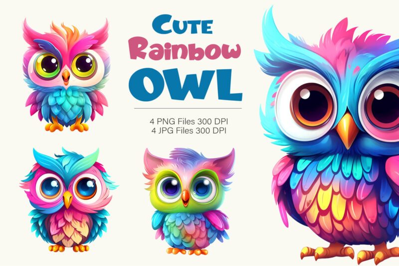 Cute rainbow owls. TShirt Sticker.