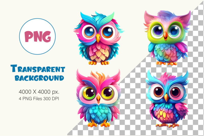 Cute rainbow owls. TShirt Sticker.