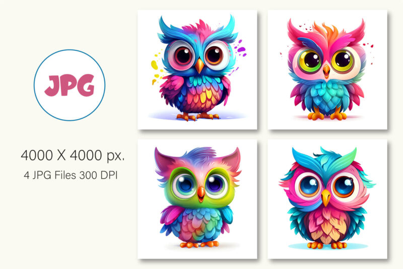 Cute rainbow owls. TShirt Sticker.