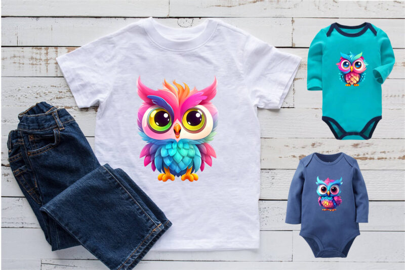 Cute rainbow owls. TShirt Sticker.