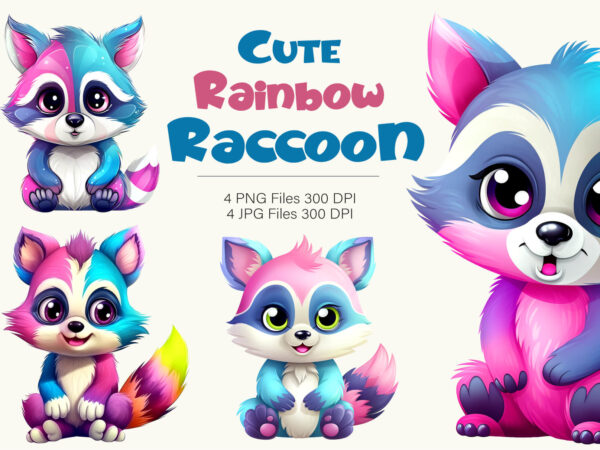 Cute rainbow raccoons. tshirt sticker.