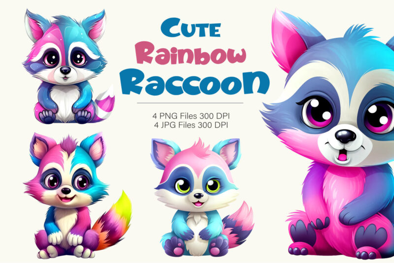 Cute rainbow raccoons. TShirt Sticker.