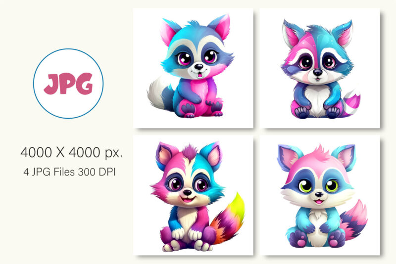 Cute rainbow raccoons. TShirt Sticker.