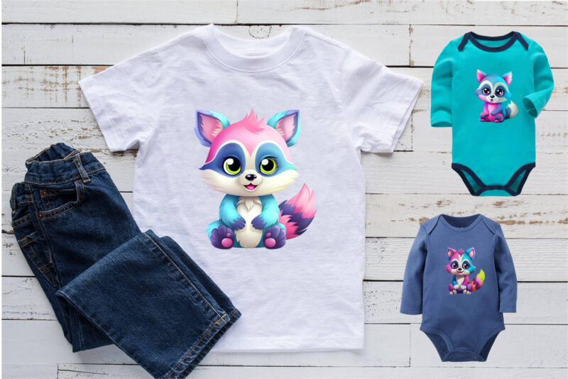 Cute rainbow raccoons. TShirt Sticker.