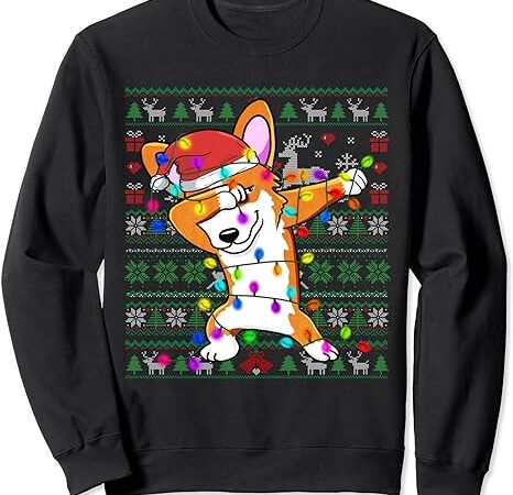 Dabbing corgi fairy lights ugly christmas sweater costume sweatshirt