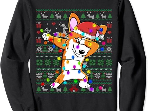 Dabbing corgi fairy lights ugly christmas sweater party gift sweatshirt