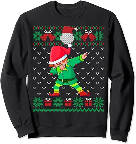 Dabbing Elf Ugly Christmas Sweater Matching Family Xmas Boys Sweatshirt