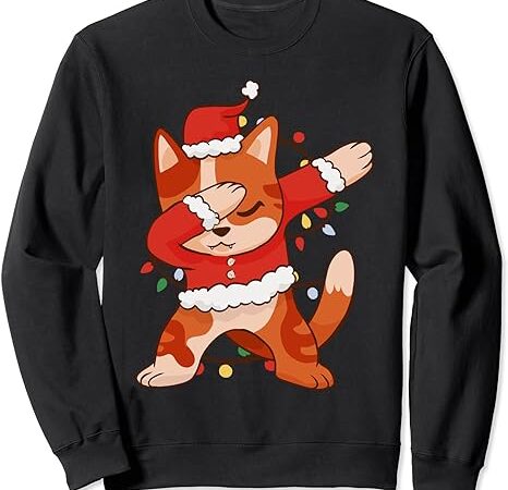 Dabbing santa claus cat christmas dance dab wearing xmas kid sweatshirt