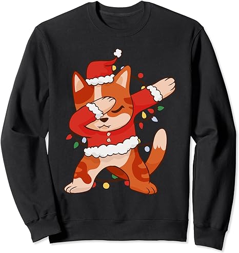 Dabbing Santa Claus Cat Christmas Dance Dab Wearing Xmas Kid Sweatshirt