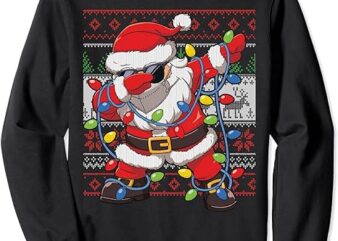 Dabbing Santa Facemask Sunglasses Ugly Christmas Tree Lights Sweatshirt