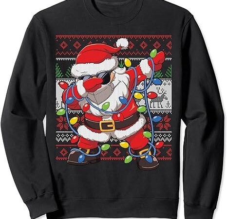 Dabbing santa facemask sunglasses ugly christmas tree lights sweatshirt