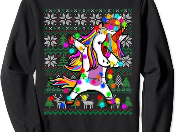 Dabbing unicorn fairy lights ugly christmas sweater costume sweatshirt