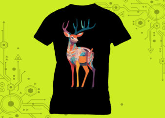 Pocket-Sized Deer Elegance in Clipart, meticulously crafted for Print on Demand websites. Perfect for a multitude of creative projects t shirt illustration