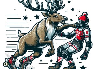 Funny Deer playing ice skate on christmas t shirt graphic design