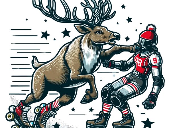 Funny deer playing ice skate on christmas t shirt graphic design