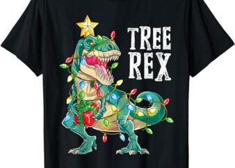 Dinosaur Christmas Tree Rex Pajamas Men Boys Xmas Lights T-Shirt