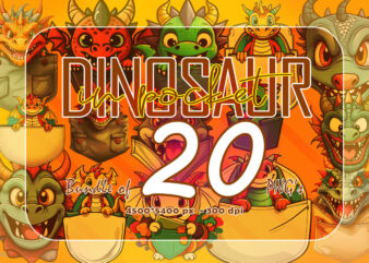 Dinosaur In Pocket Illustration Clipart 20 PNG Bundle