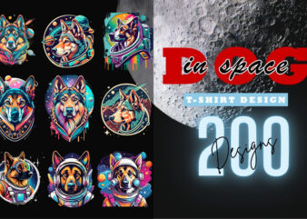 200 Dog Astronaut in Space Clipart Illustration Bundle