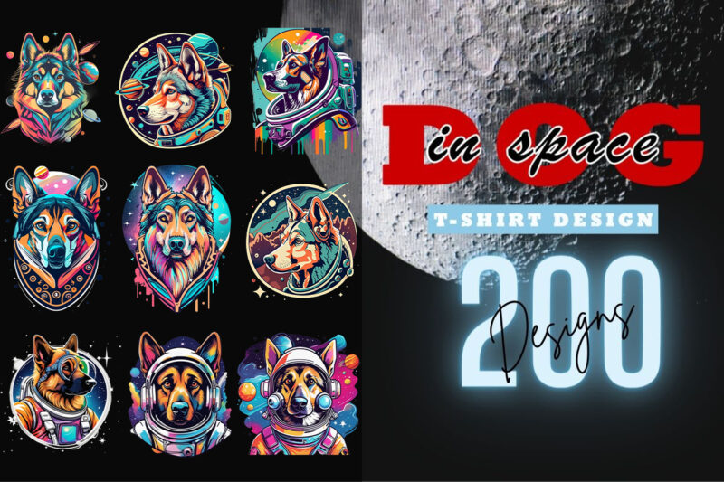 200 Dog Astronaut in Space Clipart Illustration Bundle