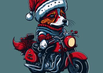 Christmas Dog Riding Motorbike t shirt vector file