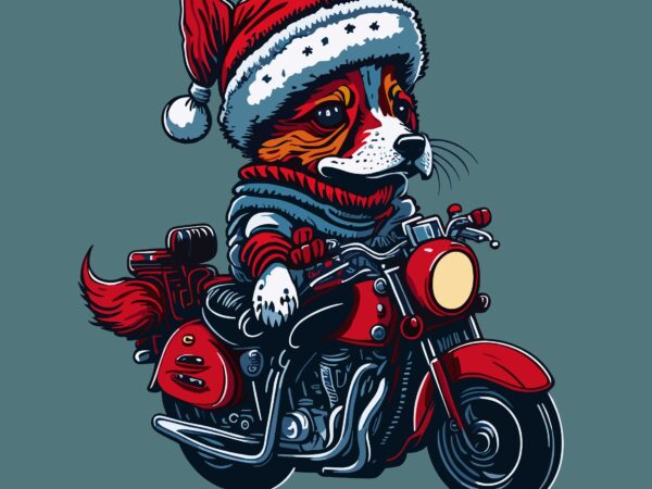 Christmas dog riding motorbike t shirt vector file