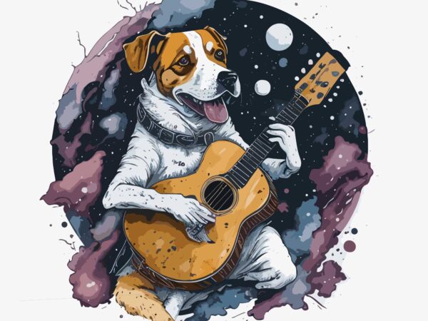 Dog palying guitar t shirt vector illustration